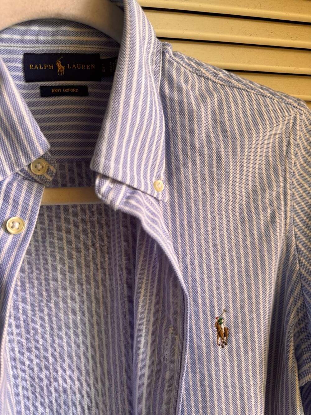 Ralph Lauren Knit Oxford Blue White Striped Button Down Shirt